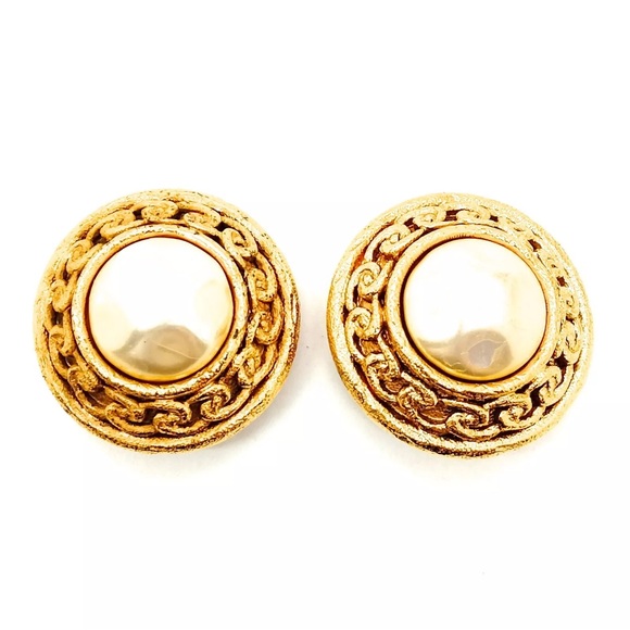 Chanel Gold & Faux Pearl Earrings - Picture 1 of 8
